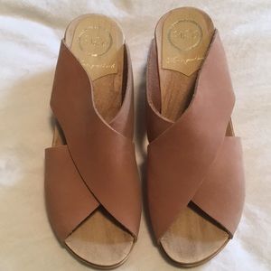 No. 6 frida wedge clogs in suede pink sand.